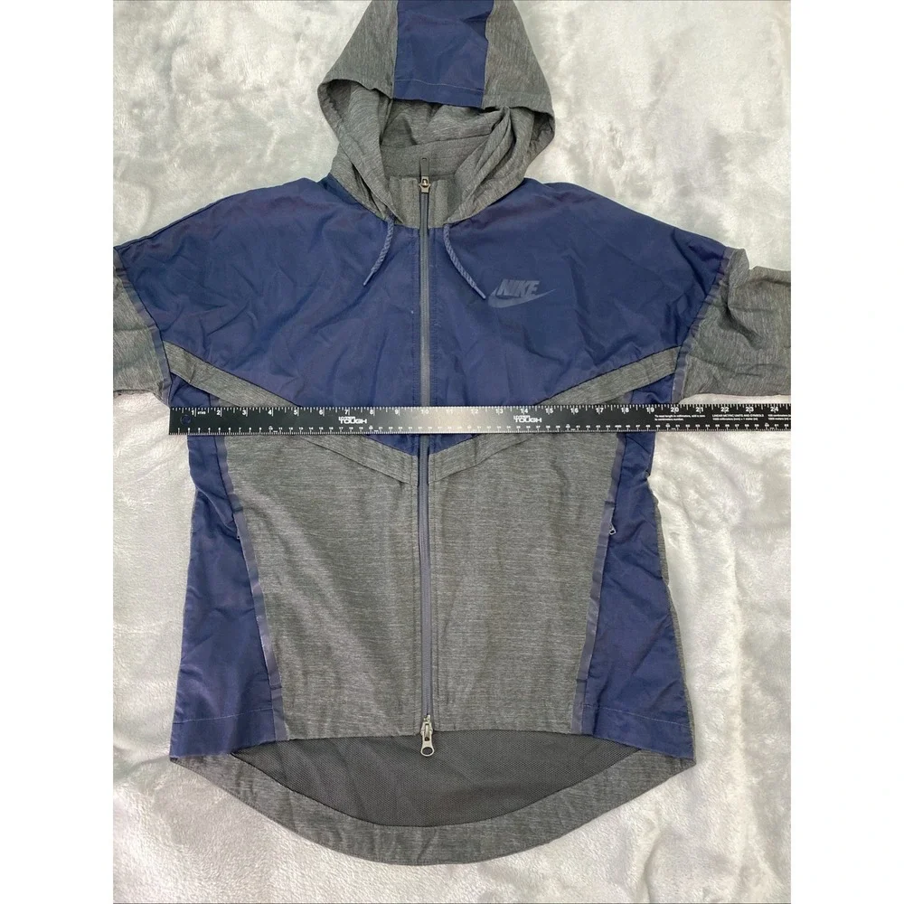 Nike Windrunner Jacket Womens Small Navy Blue‎ Grey Hooded Full Zip Windbreaker